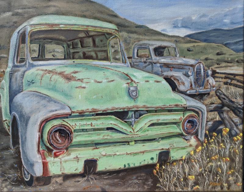 Fords in a Field by Bobby Olson - Merit Award, Painting Opaque