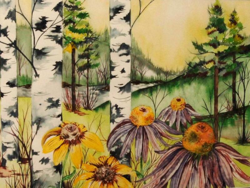 Third Place Transparent Painting - “Echinacea Purpurea”, by Beth Anne Palmer