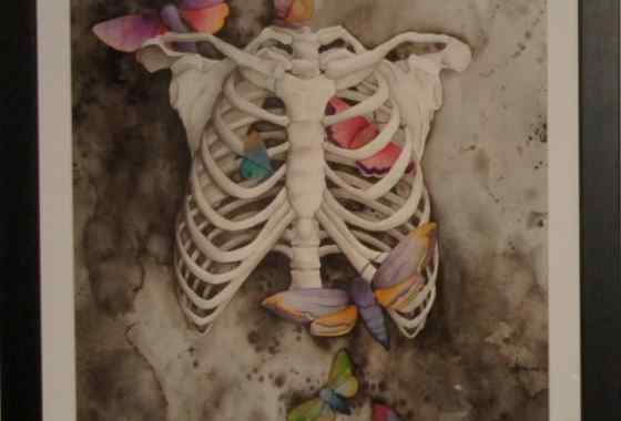 First Place Transparent Painting - “Body Parts & Butterflies: Ribcage”, by Terri Huro-Torgerson of Brook Park