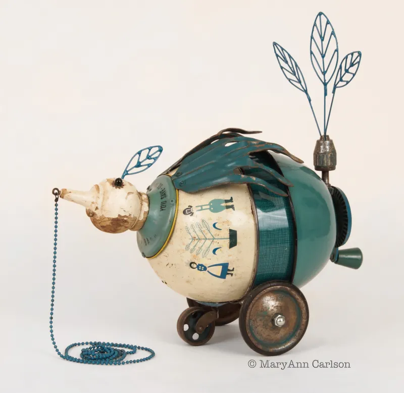 Cerulean Wobbler by MaryAnn Carlson - Found Object Assemblage Sculpture - Award of Merit