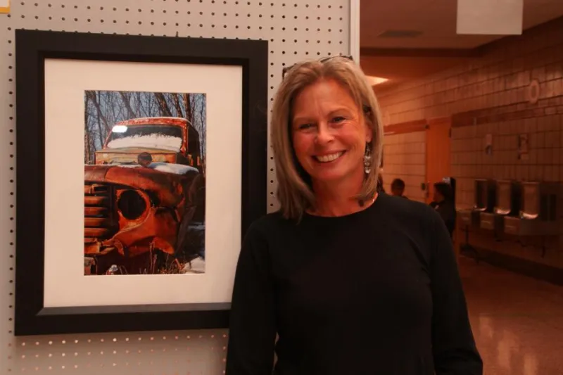 DeeAnn Sibley of Cambridge with "1948 Ford"