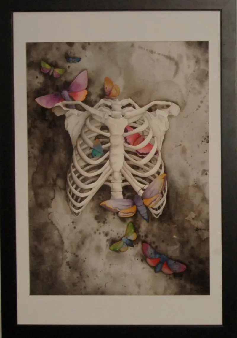 First Place Transparent Painting - “Body Parts & Butterflies: Ribcage”, by Terri Huro-Torgerson of Brook Park