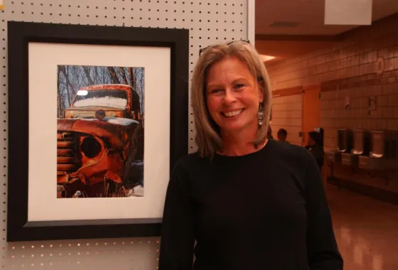 DeeAnn Sibley of Cambridge with "1948 Ford"