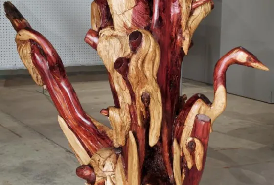 Swamp Life, cedar sculpture by Perry Carlson of Pine City, MN