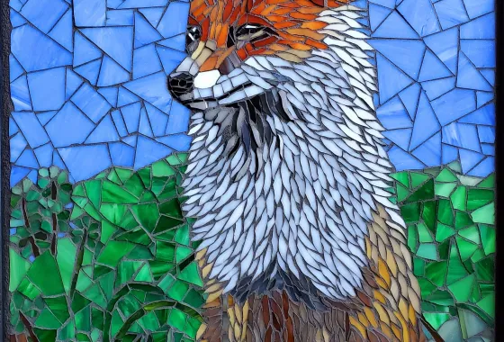 Red Fox Keeps Watch by Cathie Hendren - Glass mosaic - Award of Excellence