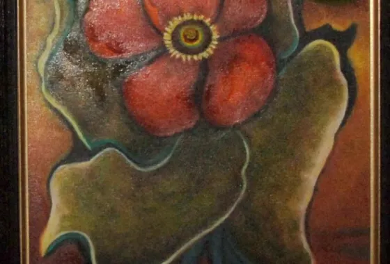 Third Place Opaque Painting - “Where Red Flowers Grow”, by Judy Weisenburger of Bock